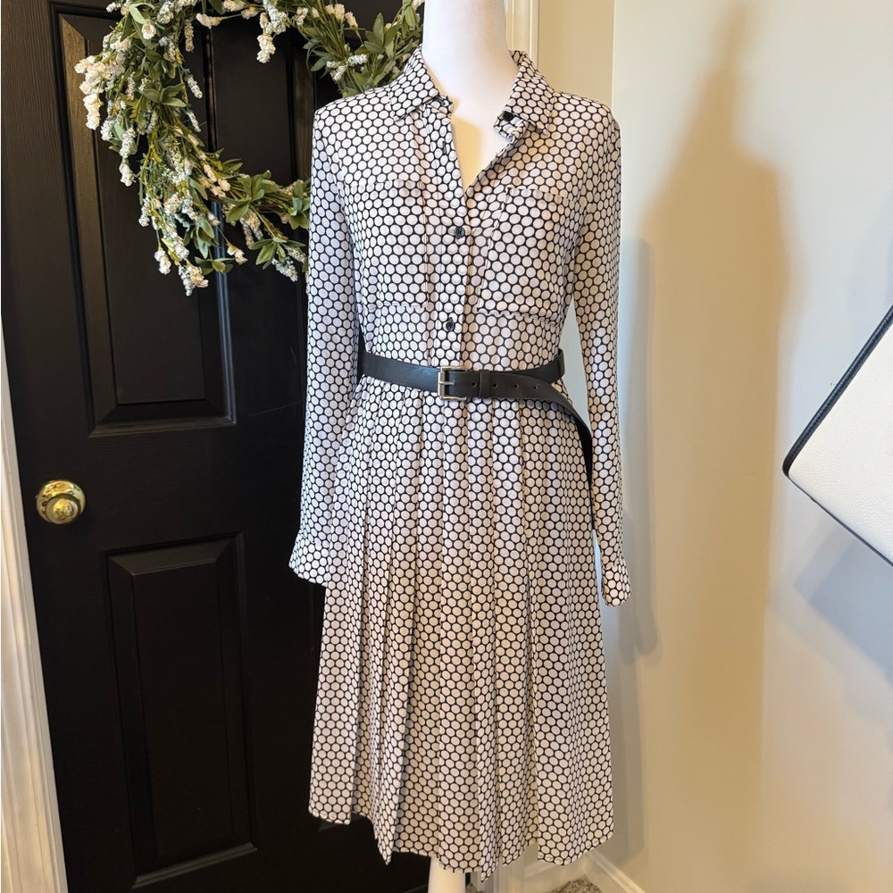 Michael Kors Black and White Polka Dot Long Sleeve Dress